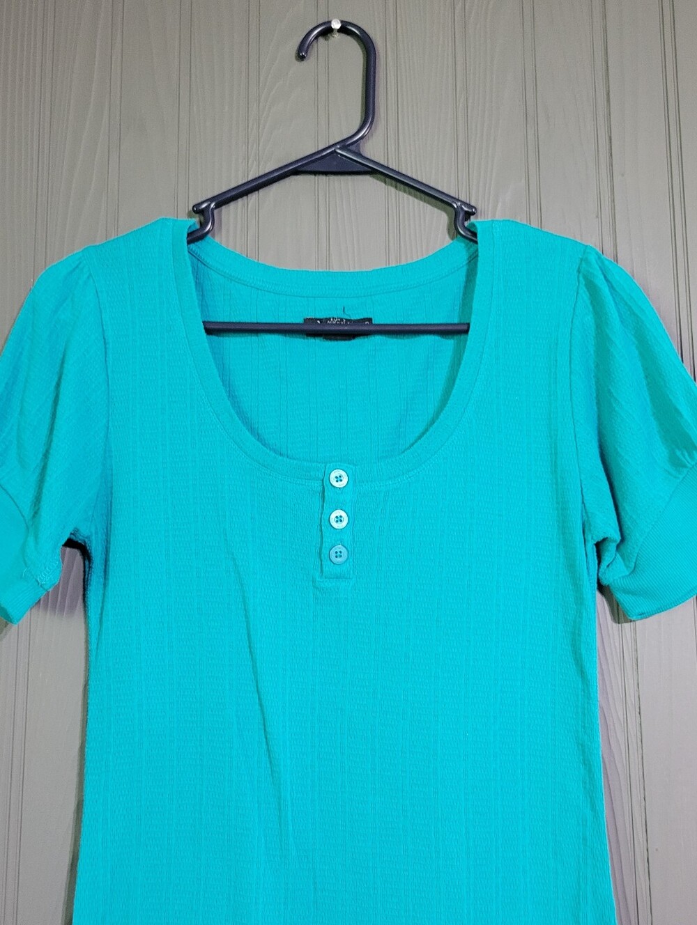 FOX Short Sleeve Knit Henley Shirt Round Neck Teal Women's Small - Picture 3 of 7